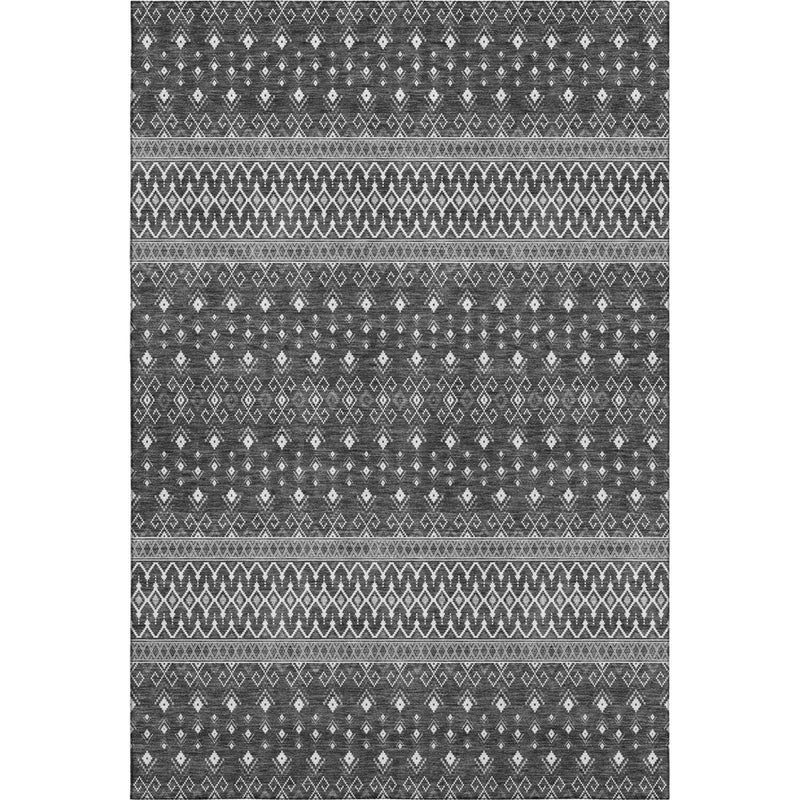 5' X 8' Gray And Silver Tribal Washable Area Rug With UV Protection