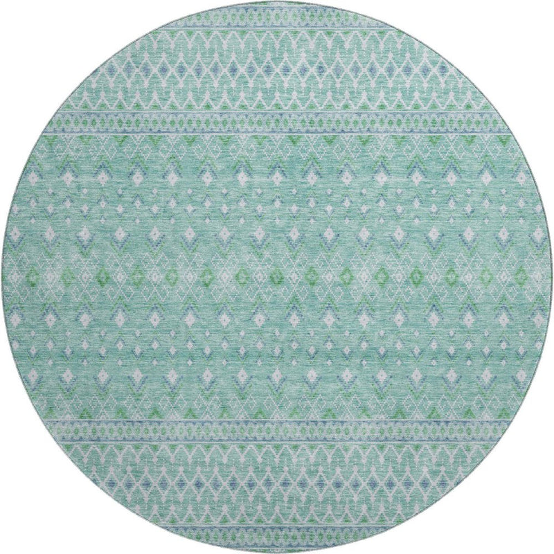 5' X 8' Aqua And Ivory Tribal Washable Area Rug With UV Protection