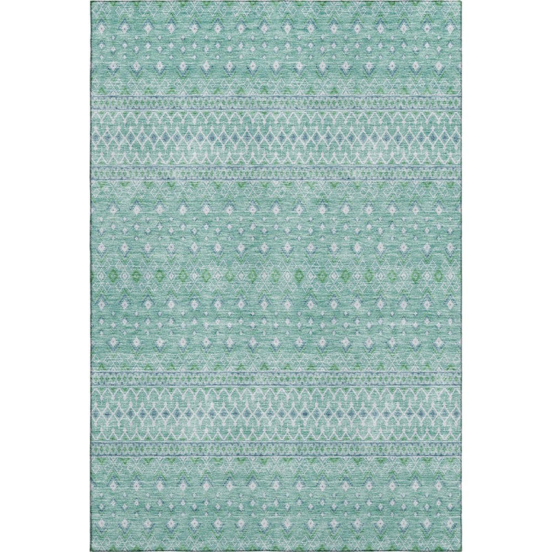 5' X 8' Aqua And Ivory Tribal Washable Area Rug With UV Protection