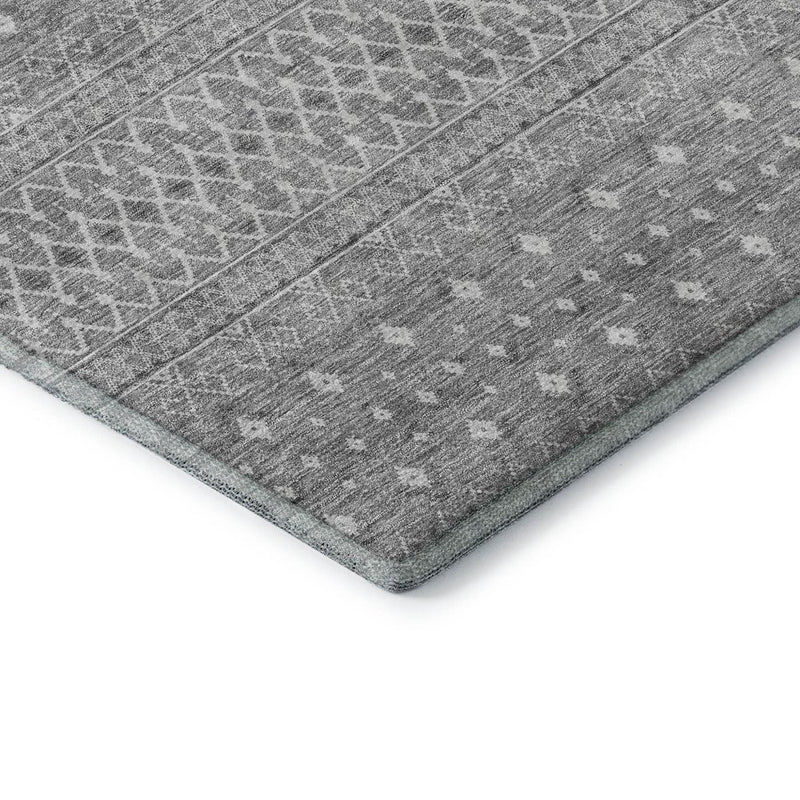 5' X 8' Silver And Gray Tribal Washable Area Rug With UV Protection