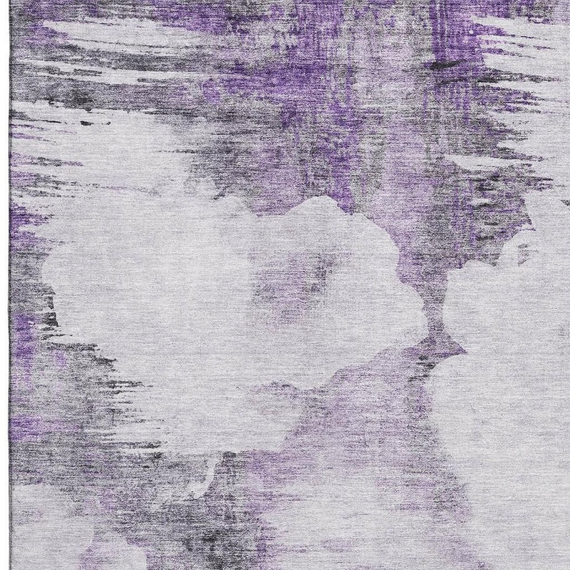 5' X 8' Purple Gray And Ivory Abstract Washable Area Rug With UV Protection