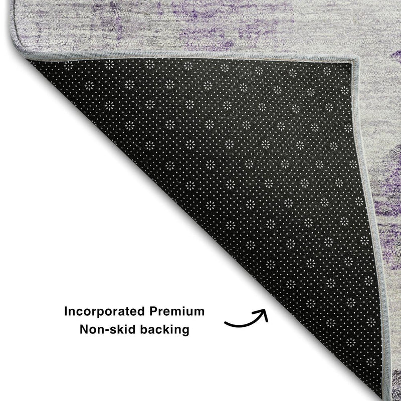 9' X 12' Purple Gray And Ivory Abstract Washable Area Rug With UV Protection