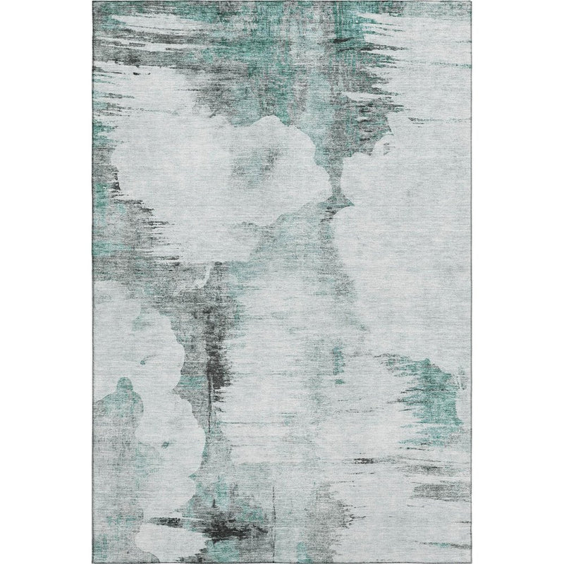 5' X 8' Teal Gray And Ivory Abstract Washable Area Rug With UV Protection