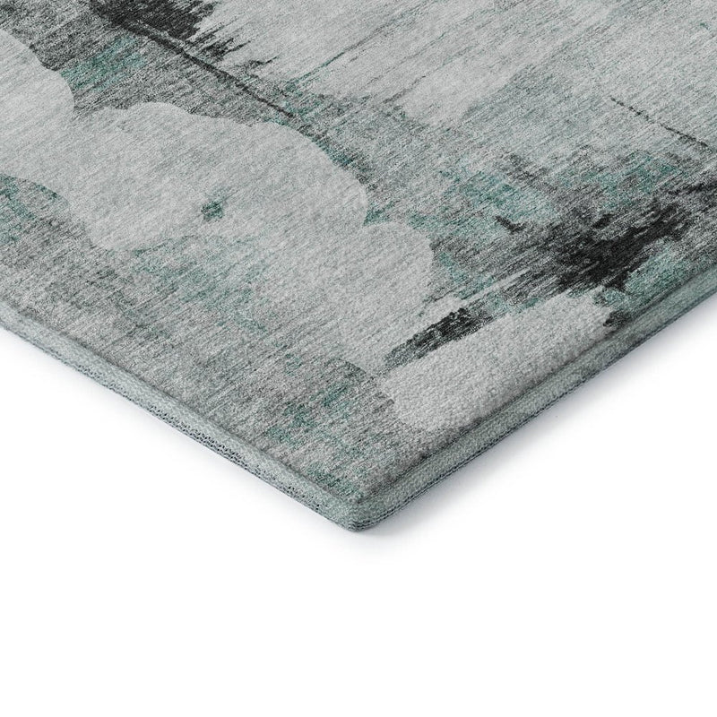 5' X 8' Teal Gray And Ivory Abstract Washable Area Rug With UV Protection