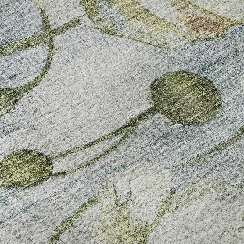 3' X 5' Blue Ivory And Gold Floral Washable Area Rug With UV Protection