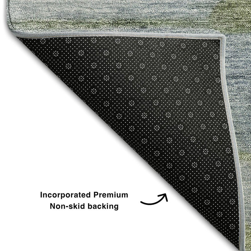 3' X 5' Blue Ivory And Gold Floral Washable Area Rug With UV Protection