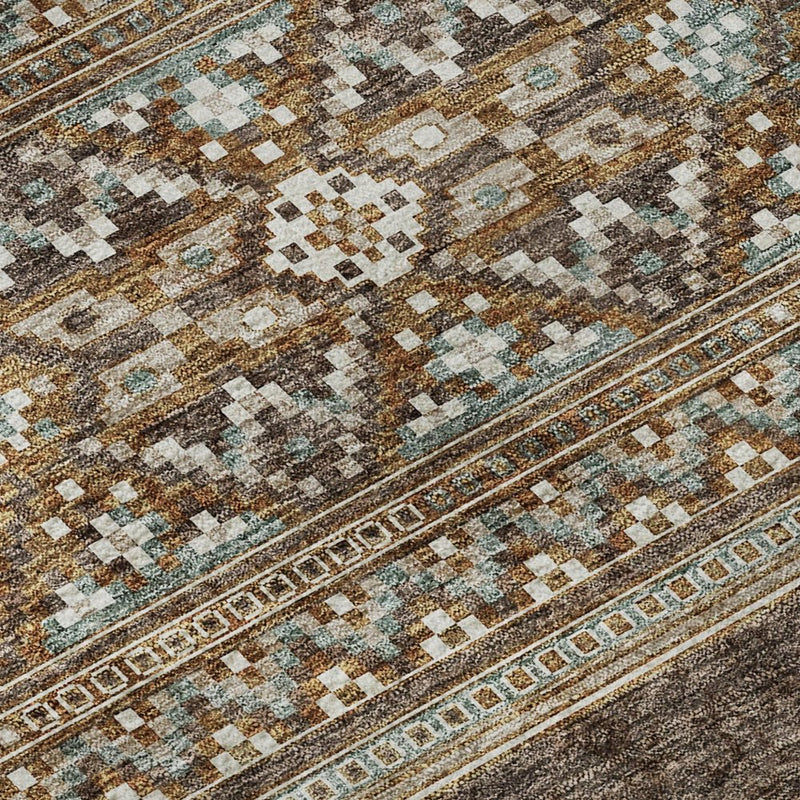 3' X 5' Chocolate Copper And Ivory Southwestern Washable Area Rug With UV Protection