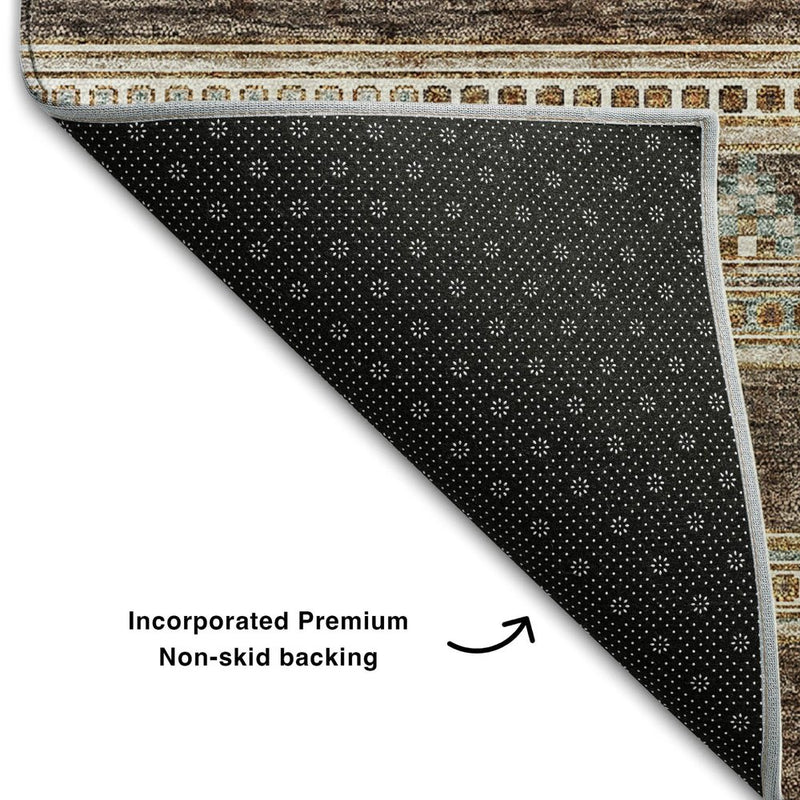 3' X 5' Chocolate Copper And Ivory Southwestern Washable Area Rug With UV Protection