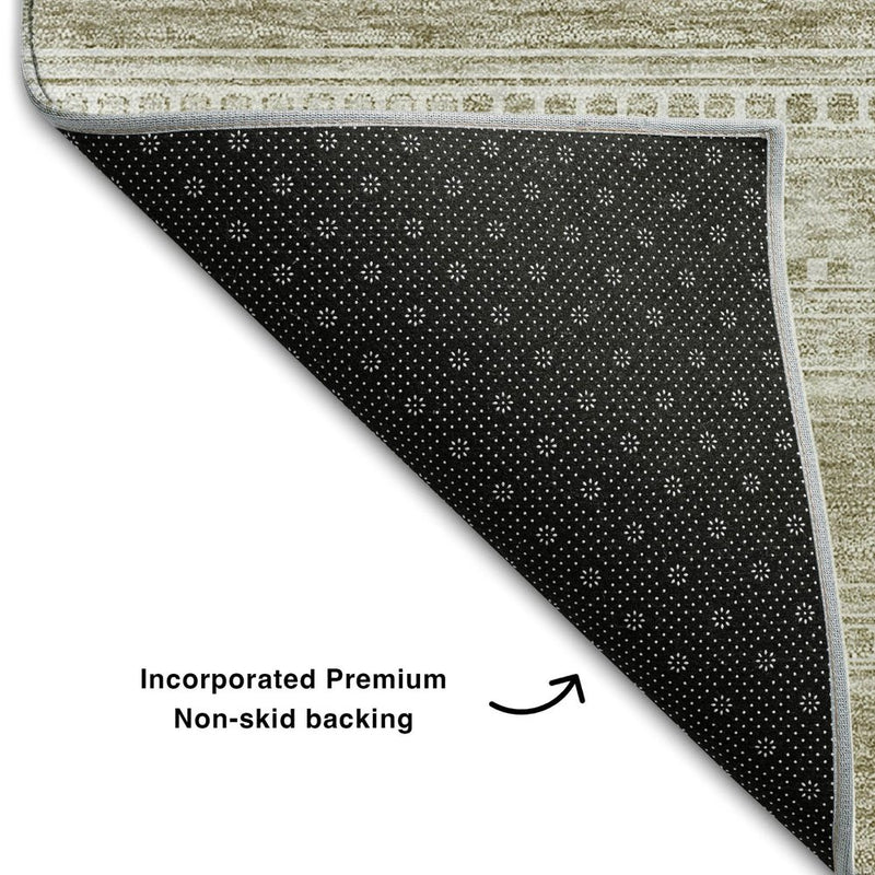 3' X 5' Khaki And Ivory Southwestern Washable Area Rug With UV Protection