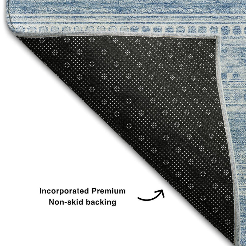 3' X 5' Sky Blue And Ivory Southwestern Washable Area Rug With UV Protection