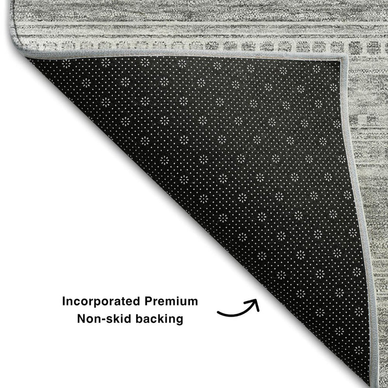 3' X 5' Silver And Gray Southwestern Washable Area Rug With UV Protection
