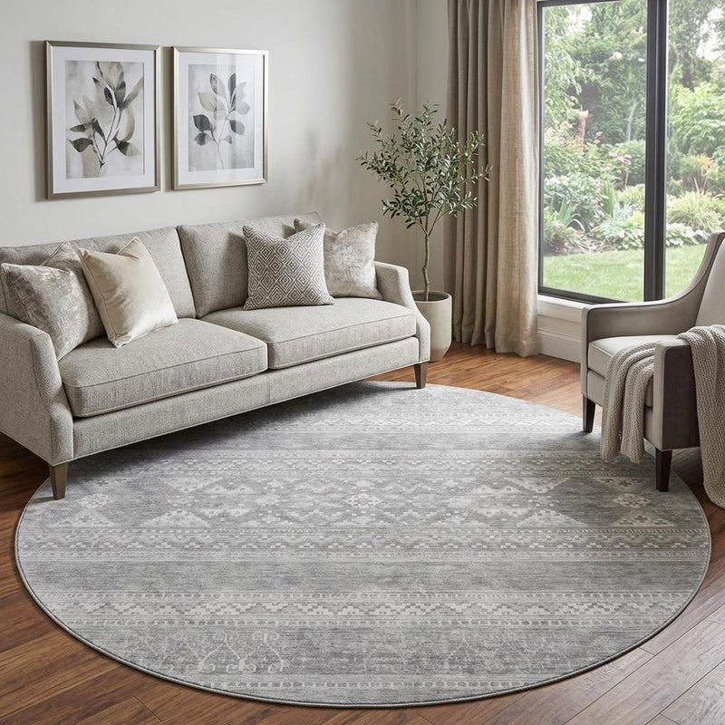 3' X 5' Silver And Gray Southwestern Washable Area Rug With UV Protection