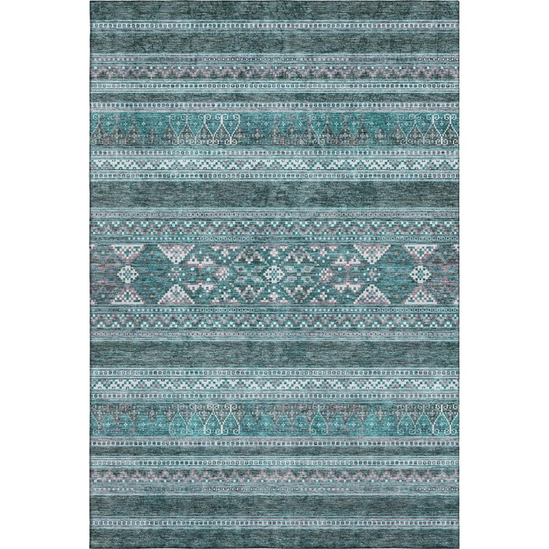 3' X 5' Teal And Ivory Southwestern Washable Area Rug With UV Protection