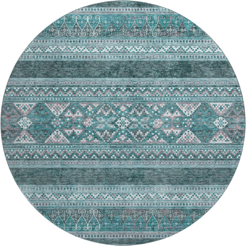 3' X 5' Teal And Ivory Southwestern Washable Area Rug With UV Protection