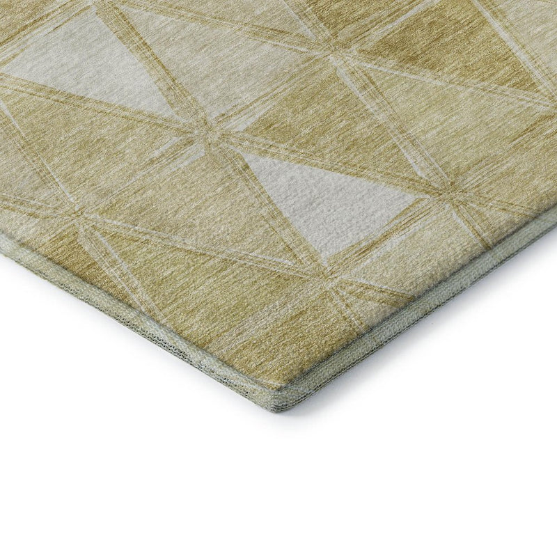 5' X 8' Gold And Ivory Geometric Washable Area Rug With UV Protection