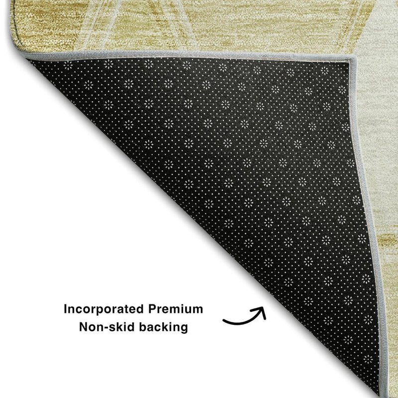 5' X 8' Gold And Ivory Geometric Washable Area Rug With UV Protection