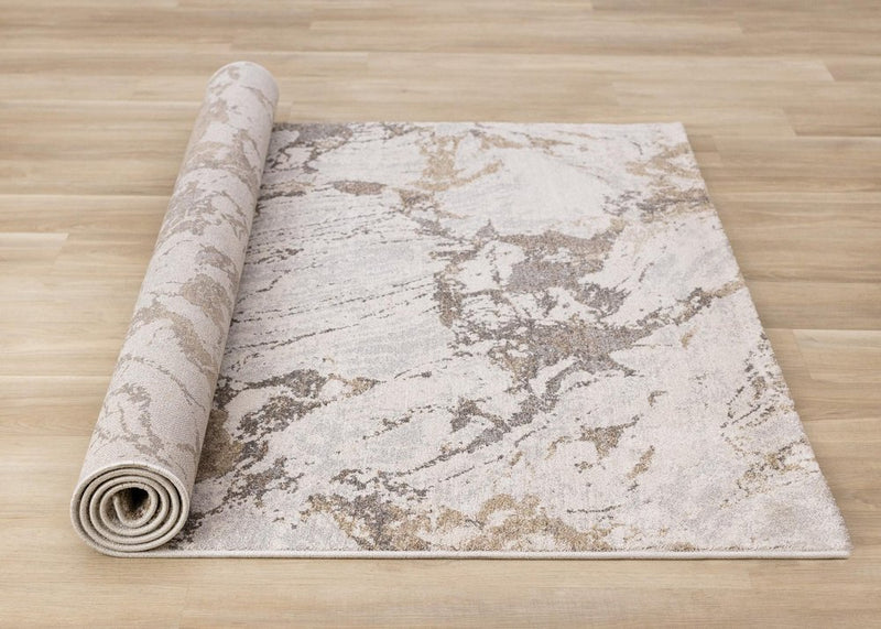 5' X 8' White And Gray Abstract Area Rug