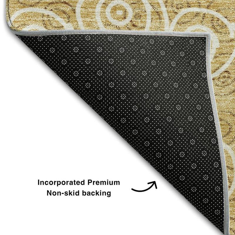 8' X 10' Gold And Ivory Polka Dot Washable Area Rug With UV Protection