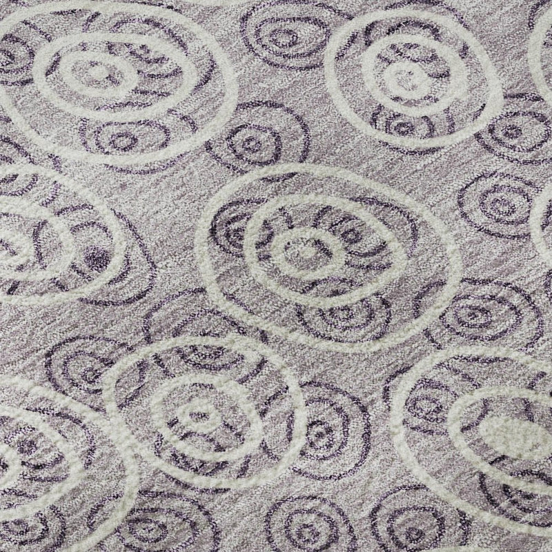 8' X 10' Lavender And Ivory Polka Dot Washable Area Rug With UV Protection
