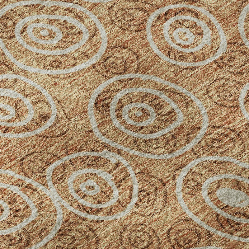 8' Terra Cotta And Beige Polka Dot Washable Round Rug With UV Protection