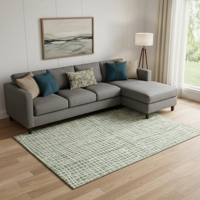 9' X 12' Green And Ivory Striped Washable Area Rug With UV Protection