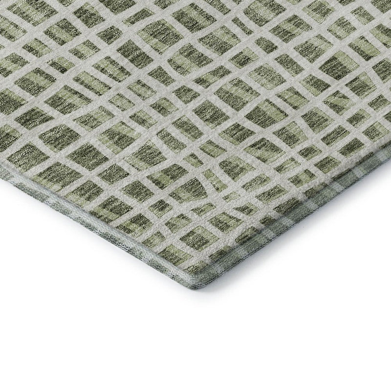 10' X 14' Green And Ivory Striped Washable Area Rug With UV Protection
