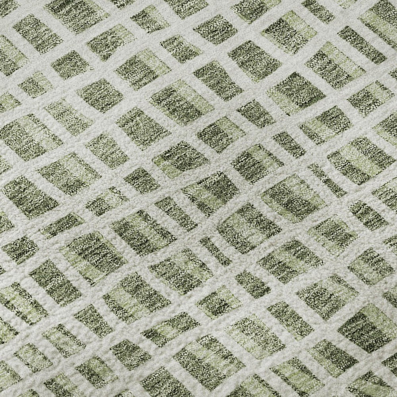 10' X 14' Green And Ivory Striped Washable Area Rug With UV Protection