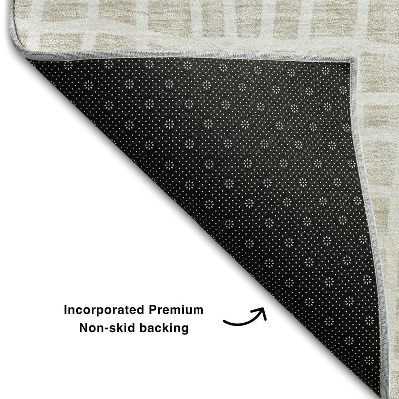 5' X 8' Ivory And Beige Striped Washable Area Rug With UV Protection