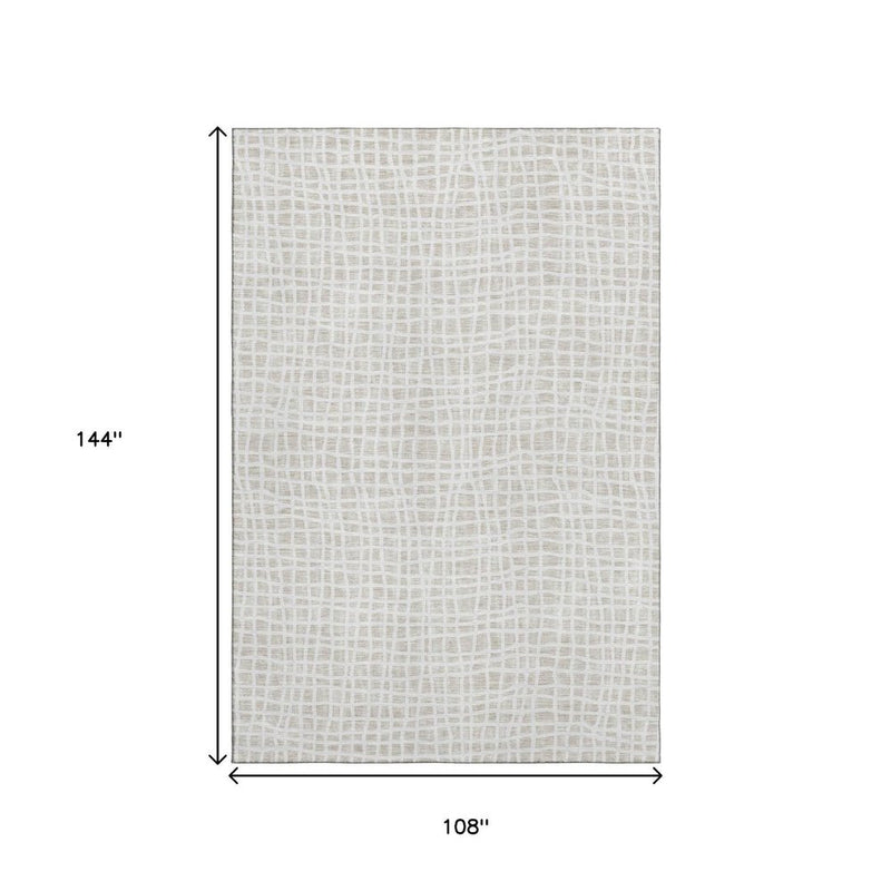 9' X 12' Ivory And Beige Striped Washable Area Rug With UV Protection