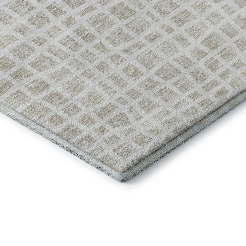 9' X 12' Ivory And Beige Striped Washable Area Rug With UV Protection