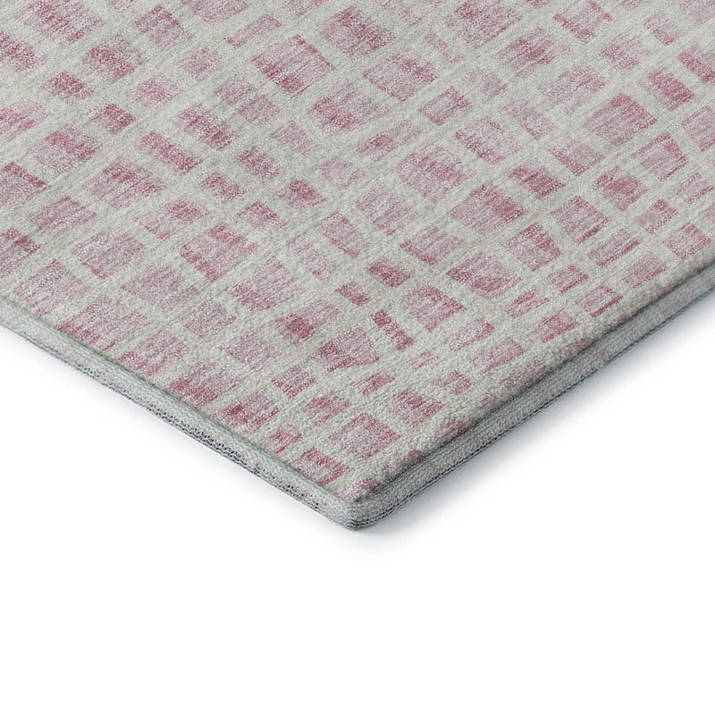 8' Pink And Ivory Striped Washable Round Rug With UV Protection