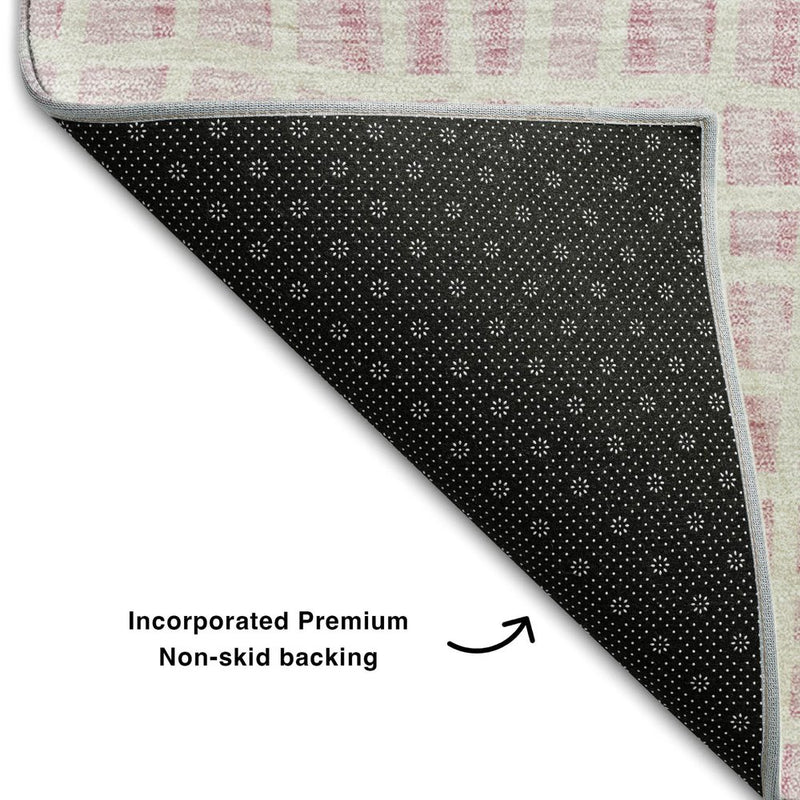 10' X 14' Pink And Ivory Striped Washable Area Rug With UV Protection