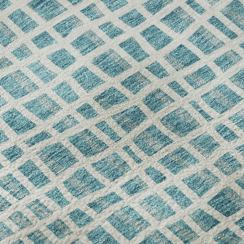 10' X 14' Teal And Ivory Striped Washable Area Rug With UV Protection