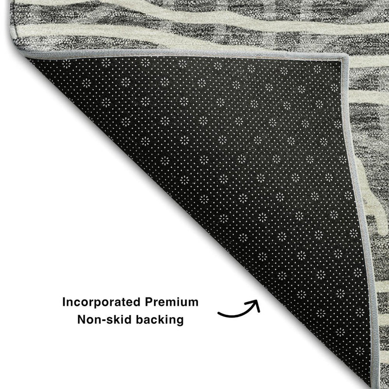10' X 14' Charcoal And Ivory Geometric Washable Area Rug With UV Protection