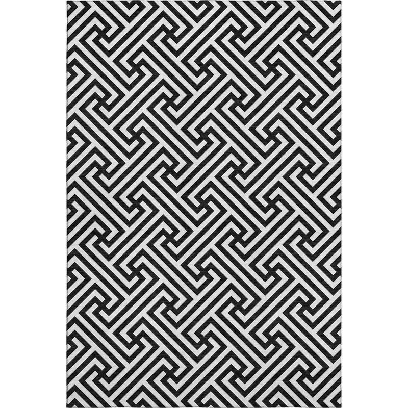 9' X 12' Black And Ivory Geometric Washable Area Rug With UV Protection