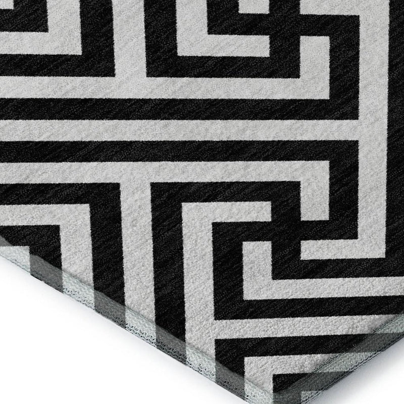 10' X 14' Black And Ivory Geometric Washable Area Rug With UV Protection