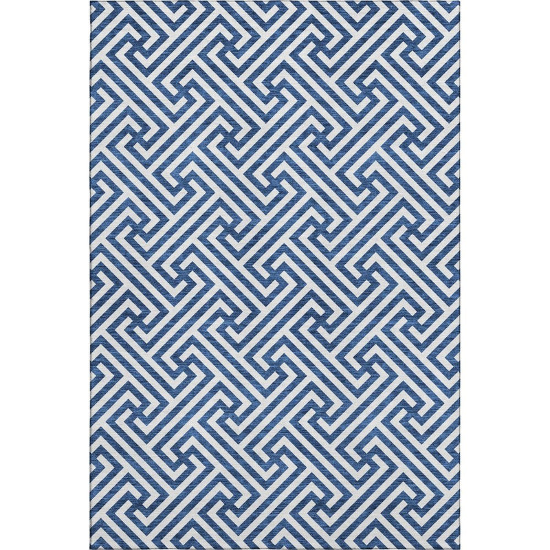 9' X 12' Blue And Ivory Geometric Washable Area Rug With UV Protection