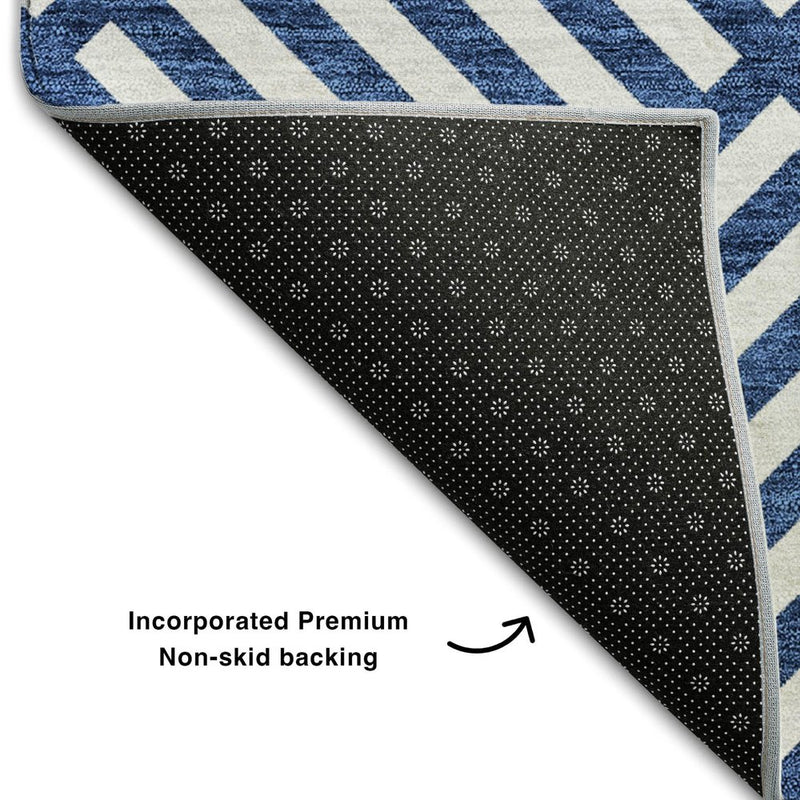 10' X 14' Blue And Ivory Geometric Washable Area Rug With UV Protection