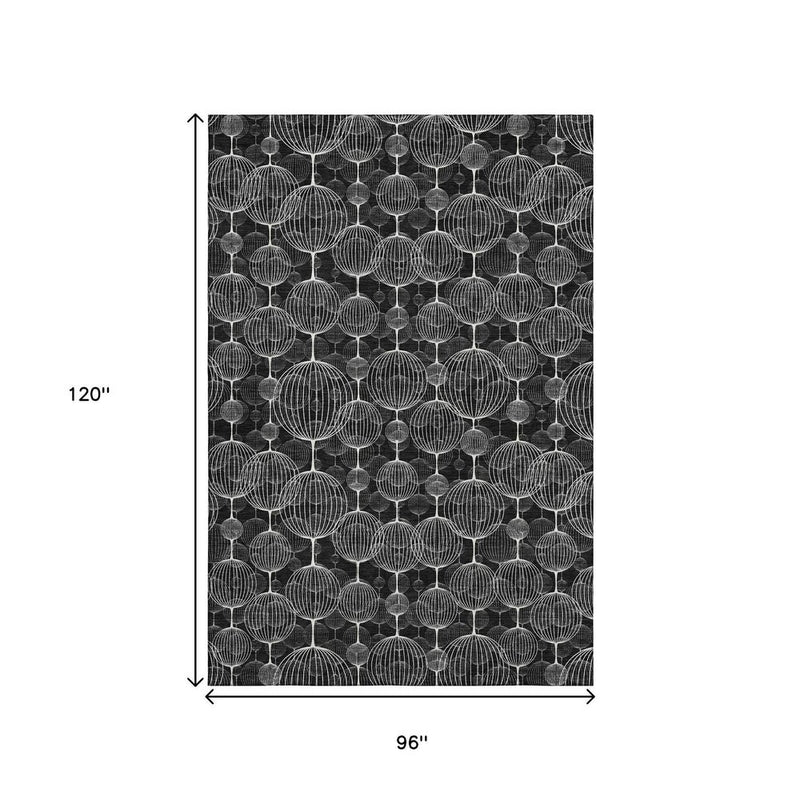 8' X 10' Black And Ivory Geometric Washable Area Rug With UV Protection