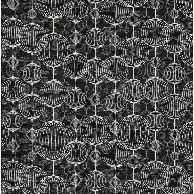 9' X 12' Black And Ivory Geometric Washable Area Rug With UV Protection