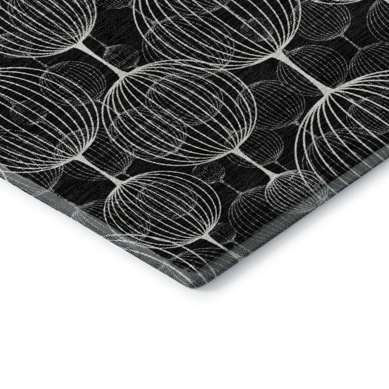 10' X 14' Black And Ivory Geometric Washable Area Rug With UV Protection