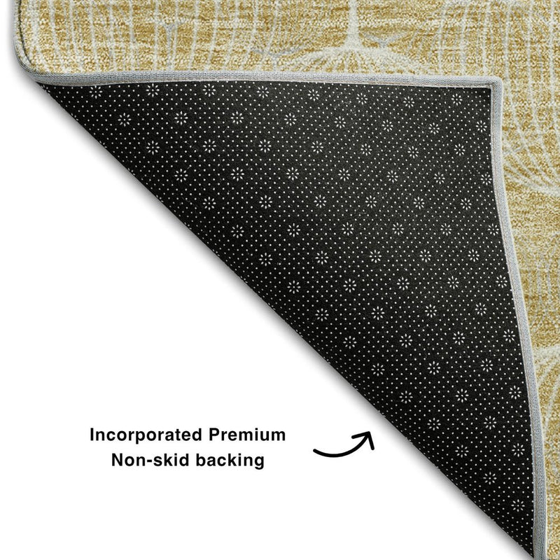 8' X 10' Gold And Ivory Geometric Washable Area Rug With UV Protection