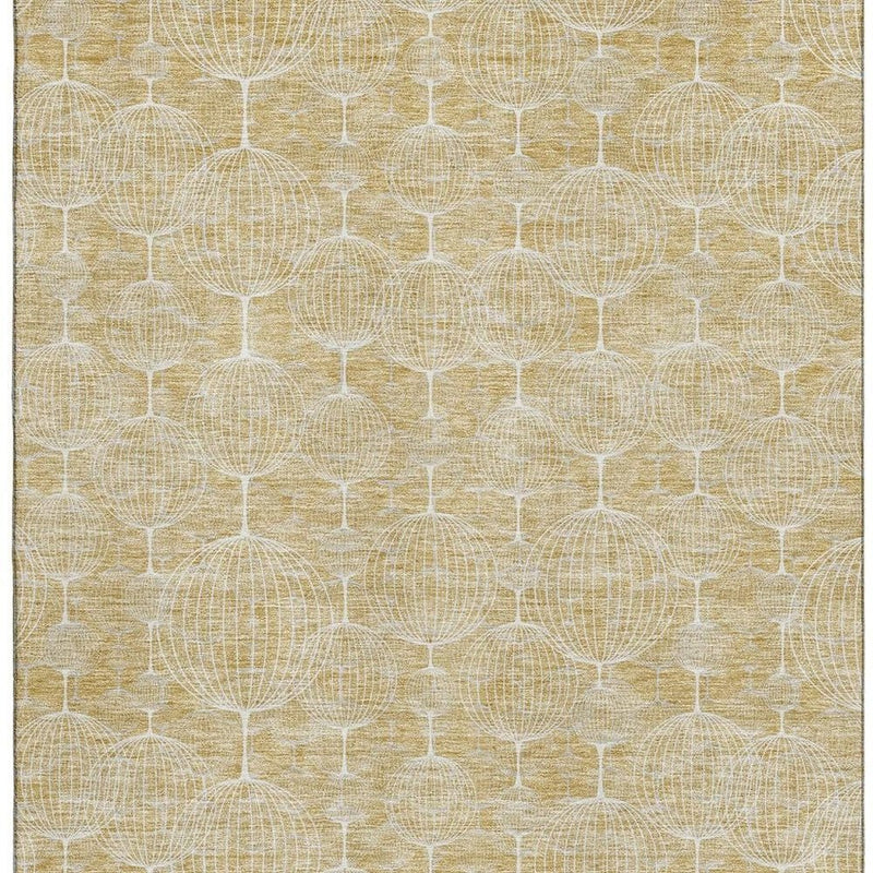 10' X 14' Gold And Ivory Geometric Washable Area Rug With UV Protection