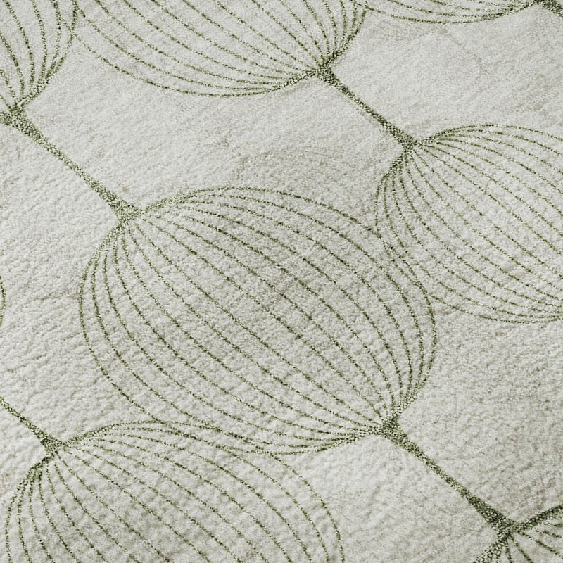 9' X 12' Green And Beige Geometric Washable Area Rug With UV Protection
