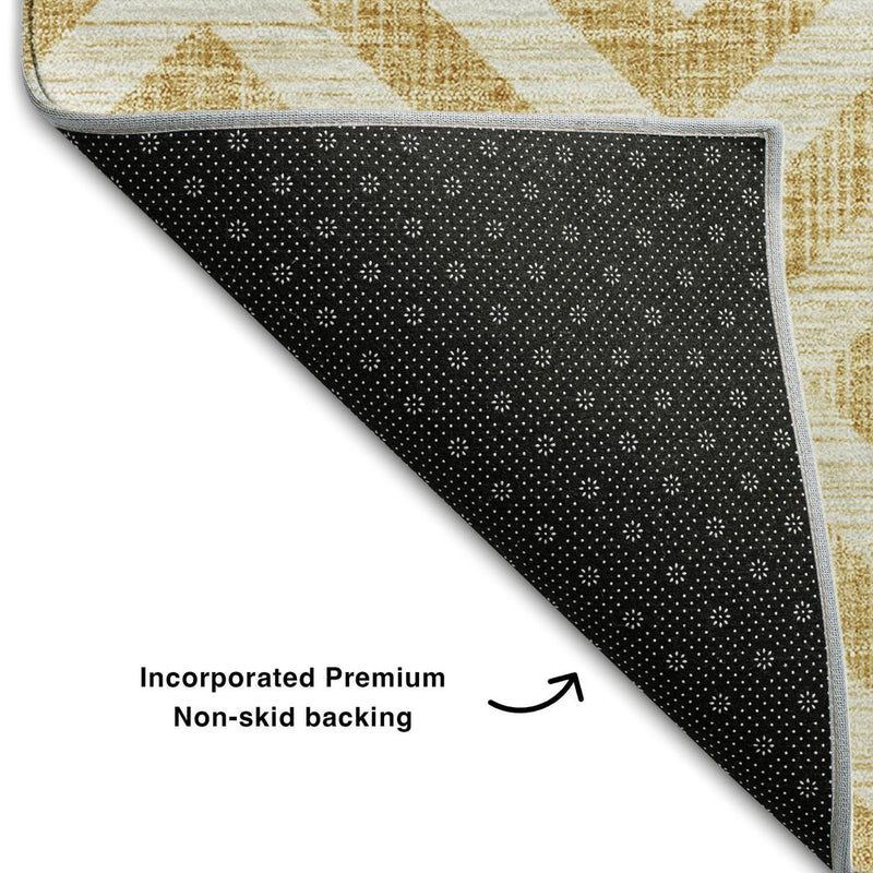 5' X 8' Gold And Ivory Geometric Washable Area Rug With UV Protection