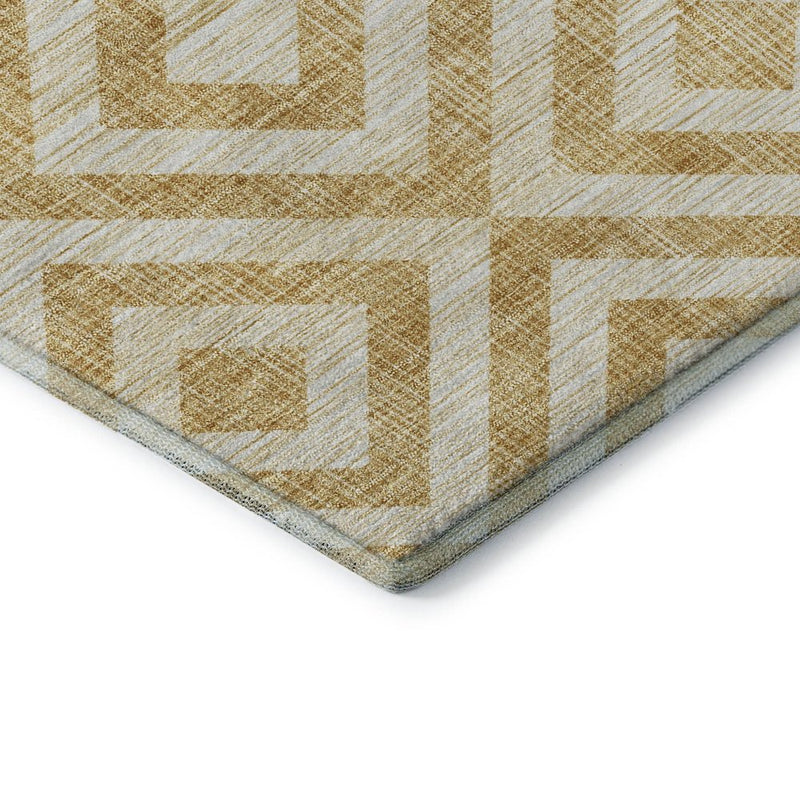 8' X 10' Gold And Ivory Geometric Washable Area Rug With UV Protection