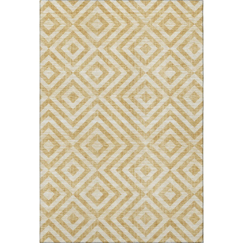 8' X 10' Gold And Ivory Geometric Washable Area Rug With UV Protection