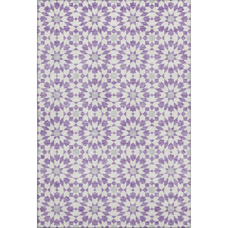 9' X 12' Lavender And Ivory Geometric Washable Area Rug With UV Protection