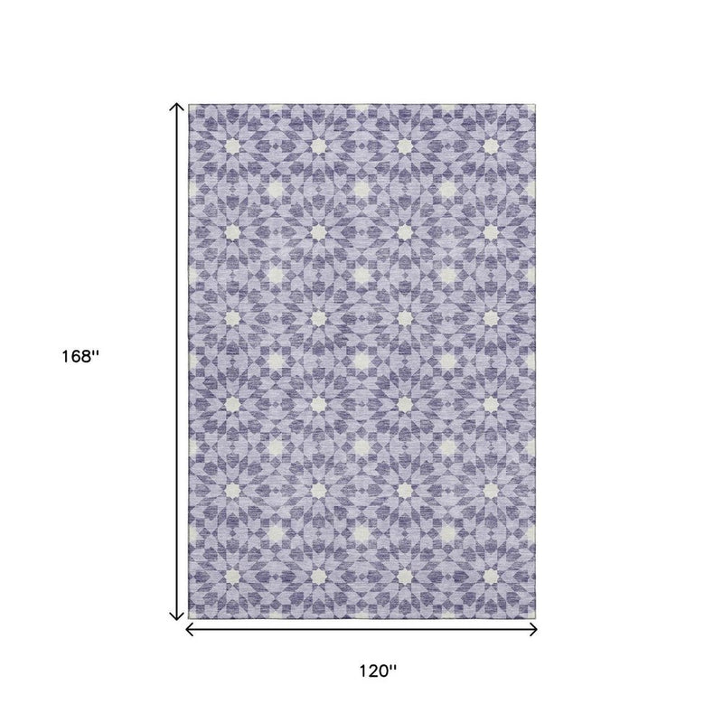 10' X 14' Lilac And Ivory Geometric Washable Area Rug With UV Protection