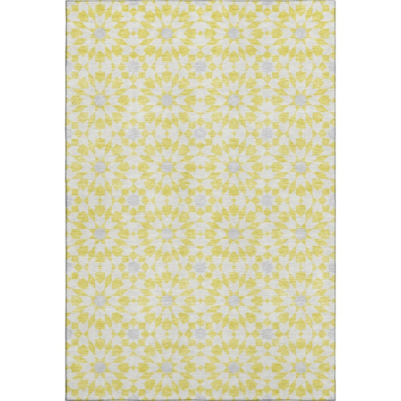 8' X 10' Yellow Ivory And Gray Geometric Washable Area Rug With UV Protection
